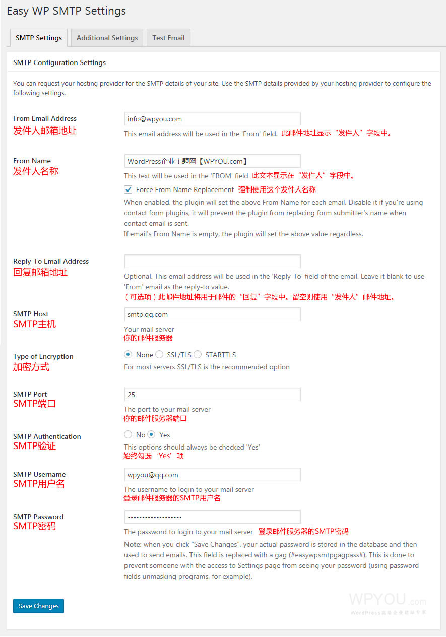 WordPress邮件收发插件 - Easy WP SMTP 设置项